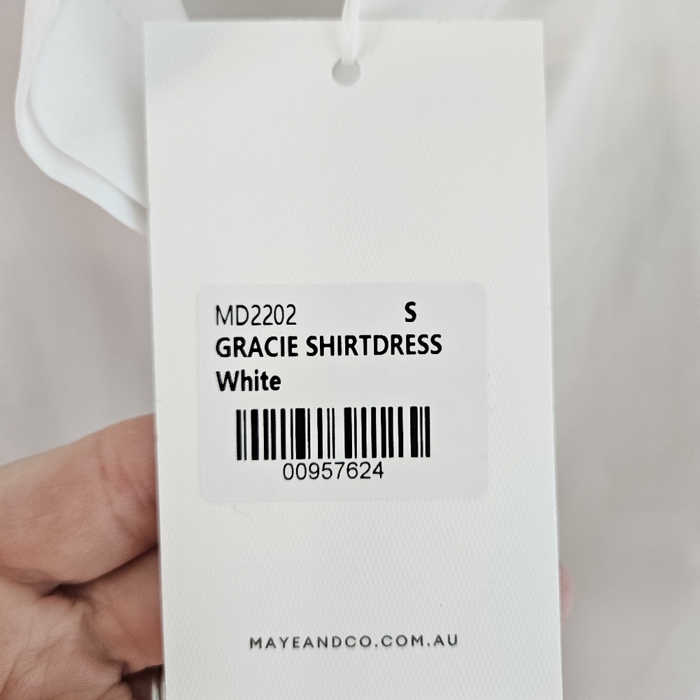 Maye Gracie Shirtdress Midi Maxi Dress White Cotton Cap Sleeves S Small NWT - Picture 10 of 12